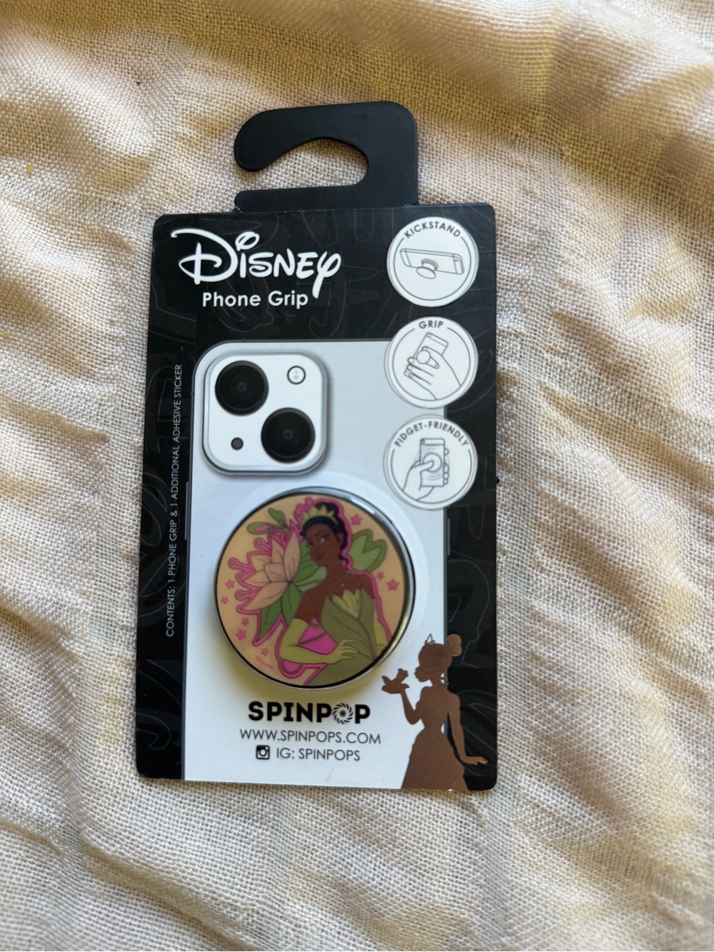 RARE Disney Green & Pink Princess Tiana Spintop Pop socket Fidget